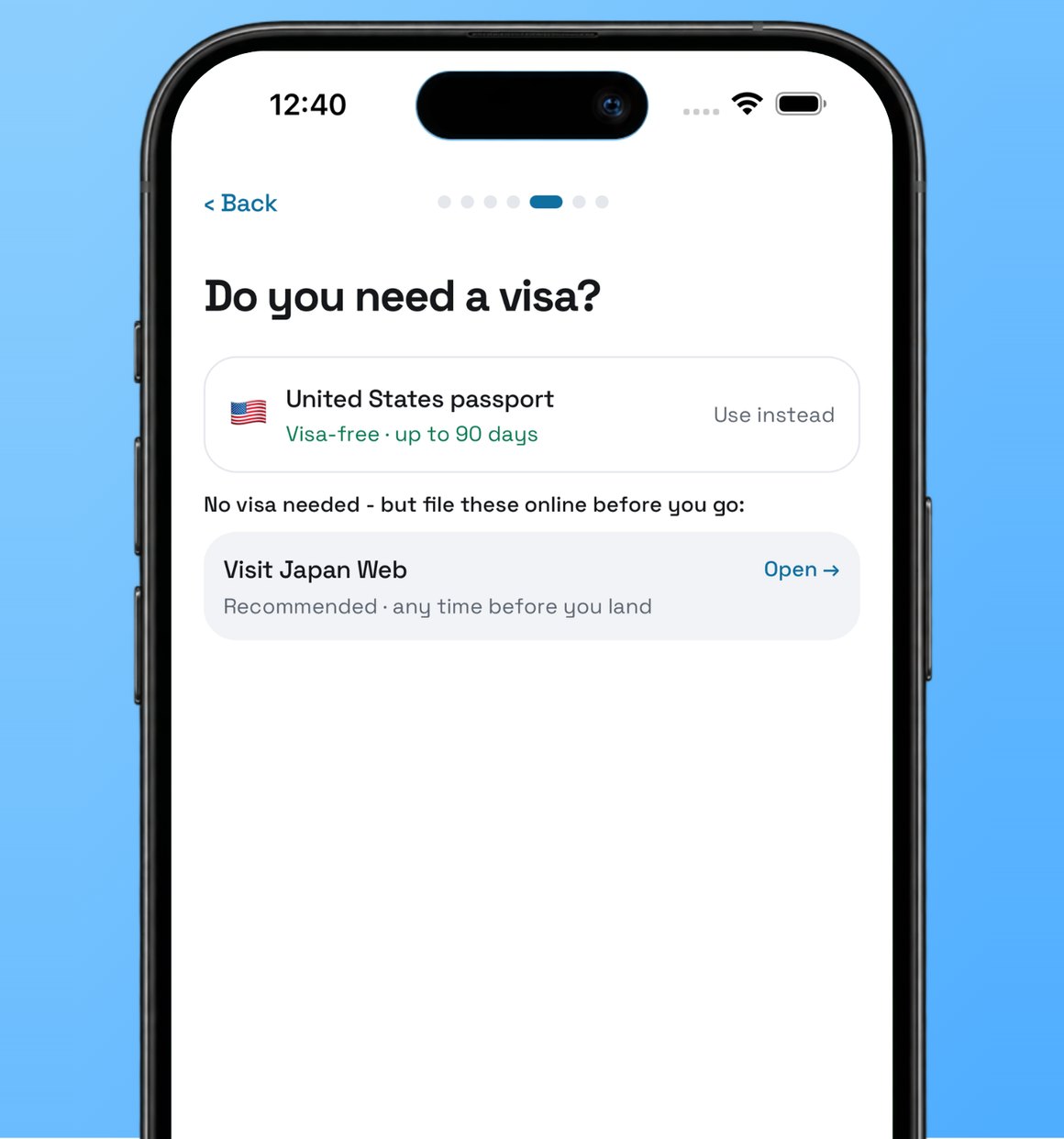 The entry check during trip setup: visa-free for 90 days, plus the arrival card to file