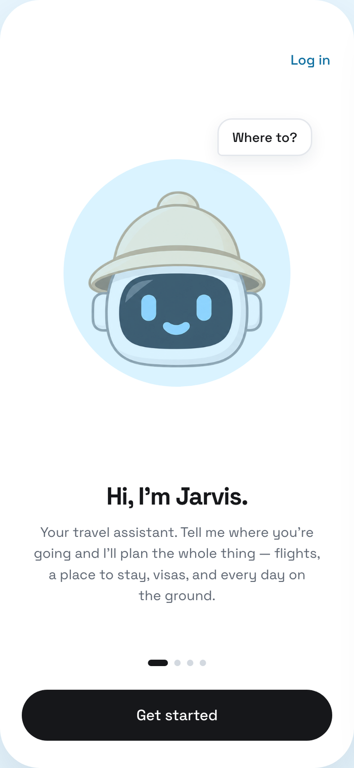 Onboarding screen: Hi, I'm Jarvis