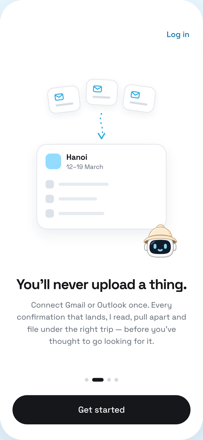 Onboarding screen: You'll never upload a thing